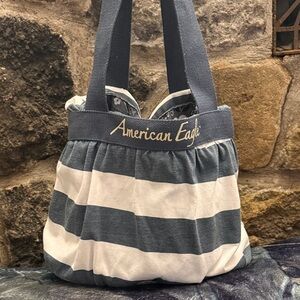 American Eagle Outfitters Navy and White Tote Bag